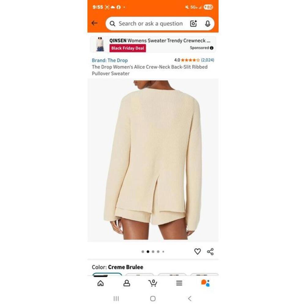 The Drop Women's Alice Crew-Neck Back-Slit Ribbed Pullover Sweater  S